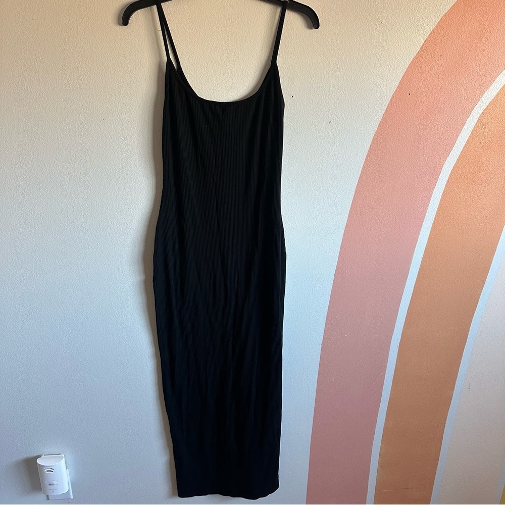 Reformation black ribbed midi dress